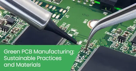 Close-up of printed circuit board components representing sustainable and green PCB manufacturing practices