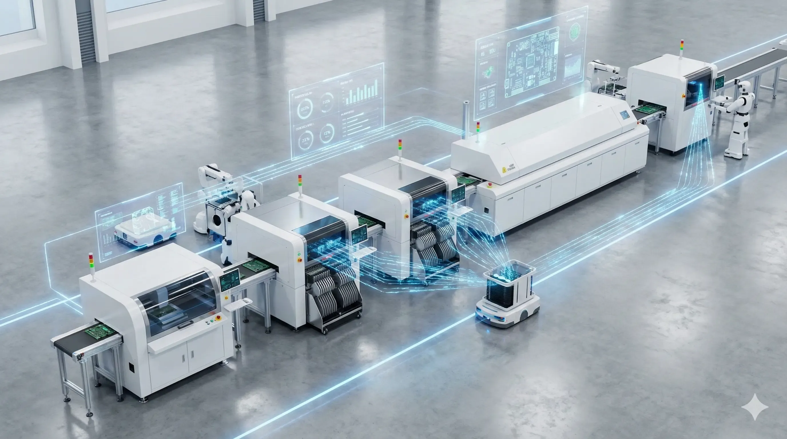 Smart SMT line demonstrating closed-loop communication between AOI and Pick and Place machines.